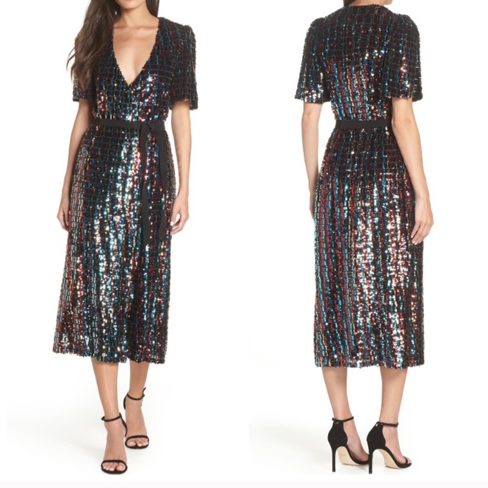 Monique Lhuillier sequins wrap dress